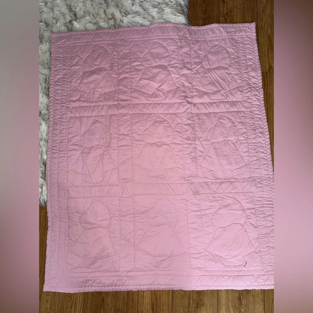 Vintage Sun Bonnet Sue embroidered blanket pink Handmade 33”x39.5”